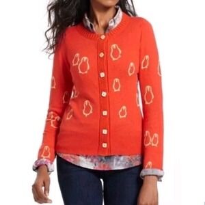 Anthropologie Field Flower Orange Flocked Penguin Cardigan Women's S/M